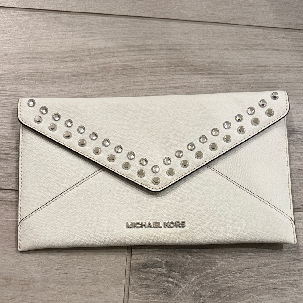 Michael Kors White Studded Clutch